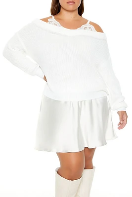 Plus Off-the-Shoulder Combo Sweater