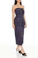 Strapless Zip-Up Cargo Midi Dress