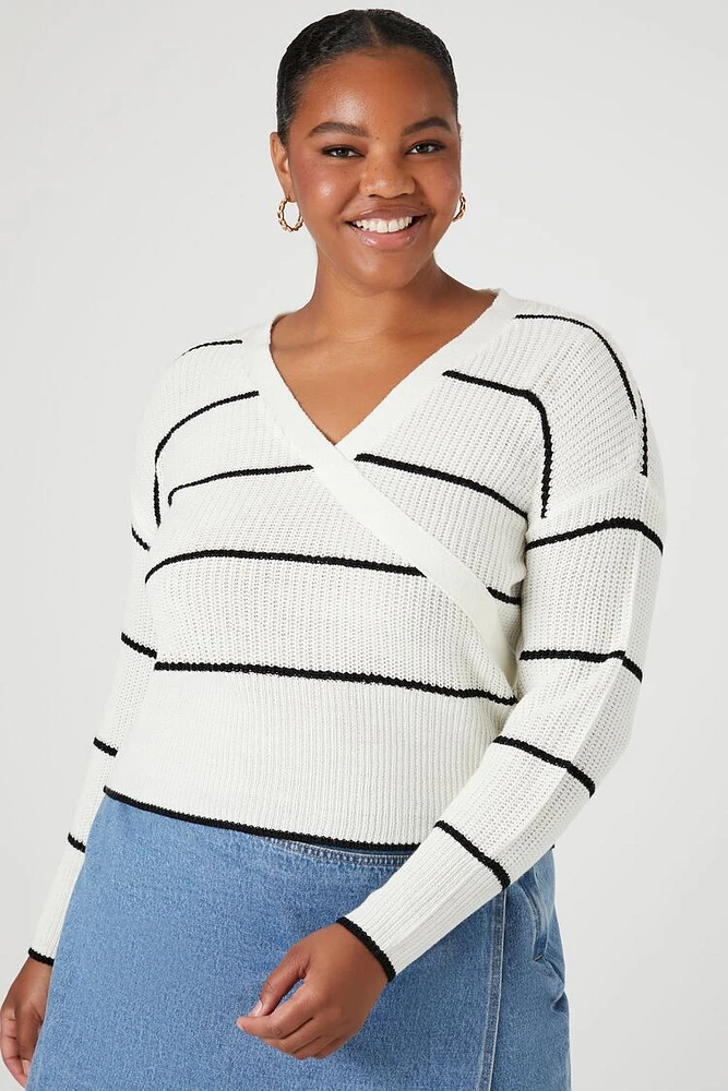 Plus Surplice Striped Sweater