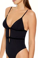 Ribbon-Trim Lingerie Thong Bodysuit