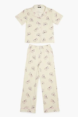 Girls Bow Shirt & Pants Pajama Set (Kids)