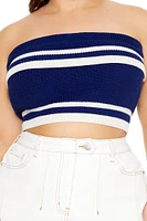 Plus Sweater-Knit Striped Tube Top