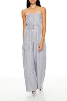 Belted Pinstriped Cargo Jumpsuit