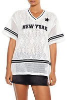 New York Varsity-Striped Lace Tee