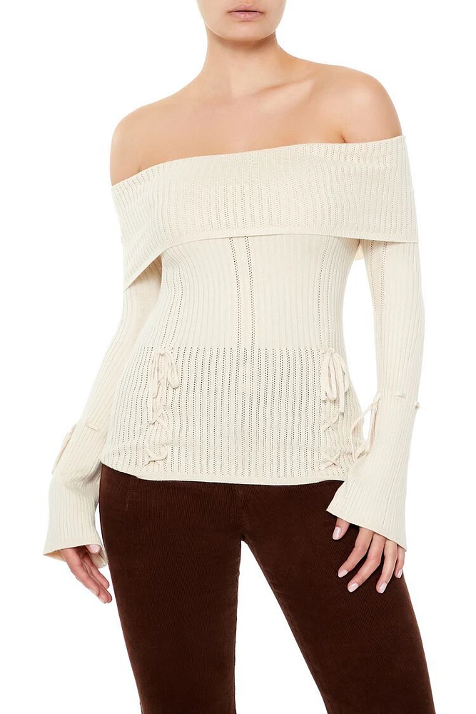 Lace-Up Off-the-Shoulder Sweater