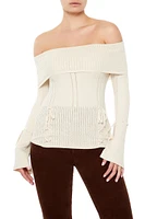 Lace-Up Off-the-Shoulder Sweater