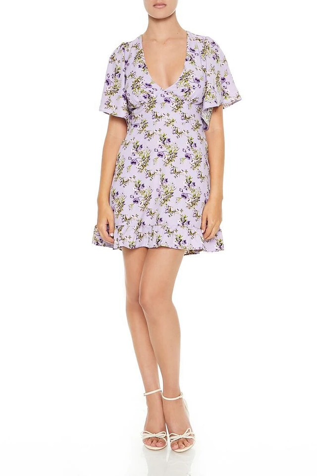 light green floral mini dress Sage Ditsy Floral Smocked Waist Tie Bust Mini Dress