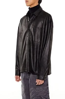 Faux Leather Button-Front Shirt