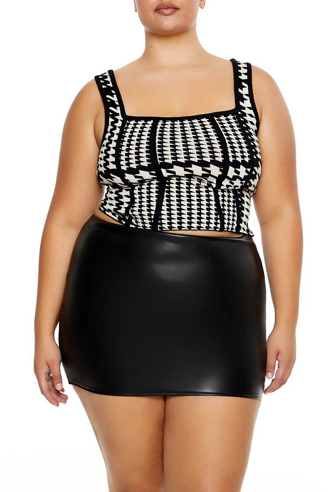 Plus Sweater-Knit Houndstooth Tank Top