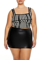 Plus Sweater-Knit Houndstooth Tank Top