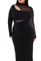 Plus Mesh Long-Sleeve Midi Dress