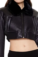 Faux Fur Cropped Bomber Jacket