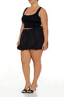 Plus Poplin Bubble-Hem Mini Skirt
