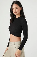 Notched Sweater-Knit Crop Top