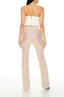 Sequin Mid-Rise Flare Pants