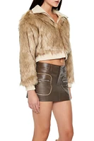 Cropped Faux Fur Bomber Jacket