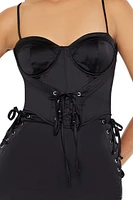 Satin Lace-Up Bustier Mini Dress