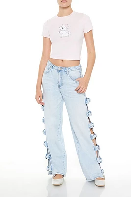 Cutout Bow High-Rise Baggy Jeans