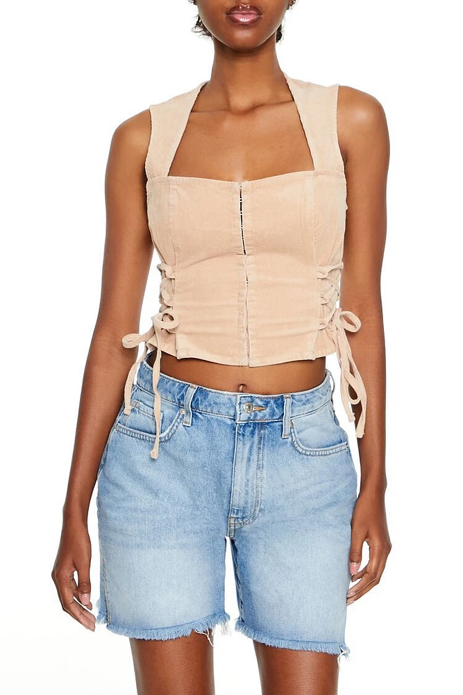 Lace-Up Corduroy Crop Top