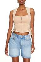 Lace-Up Corduroy Crop Top
