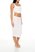 Cherry Print Slip Midi Skirt