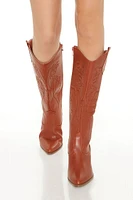 Embroidered Faux Leather Cowboy Boots