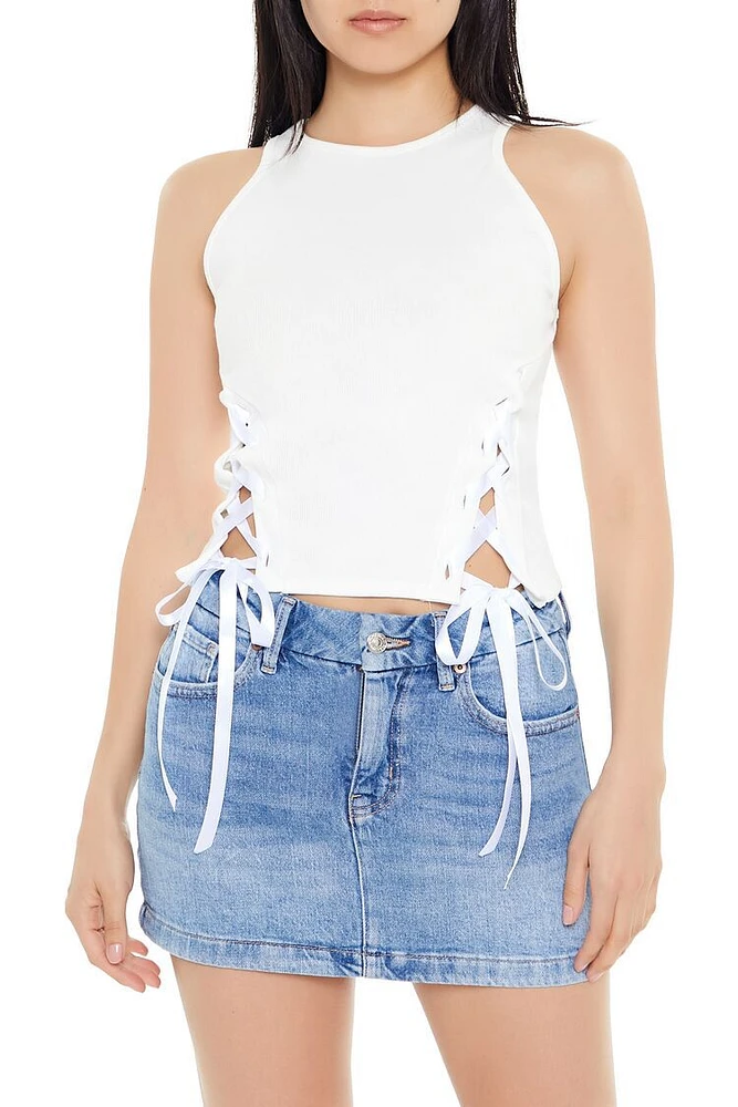 Ribbon Lace-Up Tank Crop Top