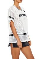 New York Varsity-Striped Lace Tee