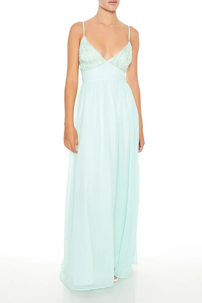 Plunging Ruffle Maxi Dress