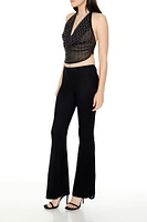 Mesh Rhinestone Flare Pants