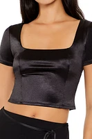 Satin Square-Neck Crop Top