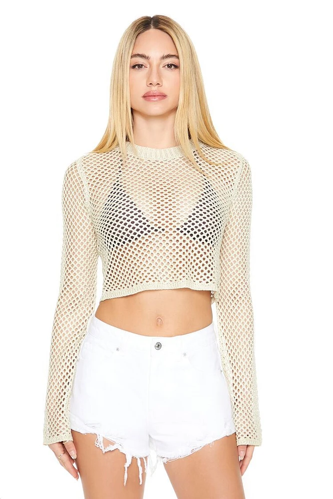 Sheer Cropped Crochet Sweater