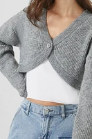 Cropped V-Neck Cardigan Sweater