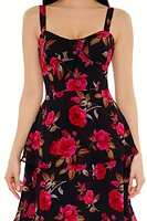 Tiered Rose Sweetheart Midi Dress