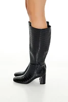 Faux Croc Knee-High Boots
