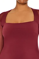 Plus Sheer Square-Neck Mini Dress