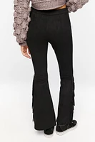 Faux Suede Fringe Flare Pants