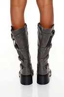 Strappy Faux Leather Lug-Sole Boots