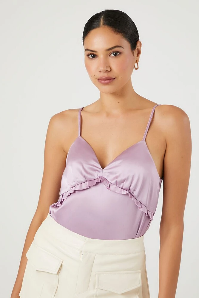 Satin Ruffle-Trim Bodysuit