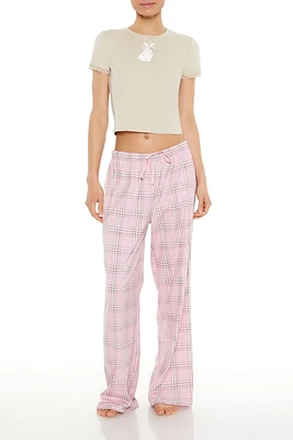 Bunny Tee & Plaid Pants Pajama Set