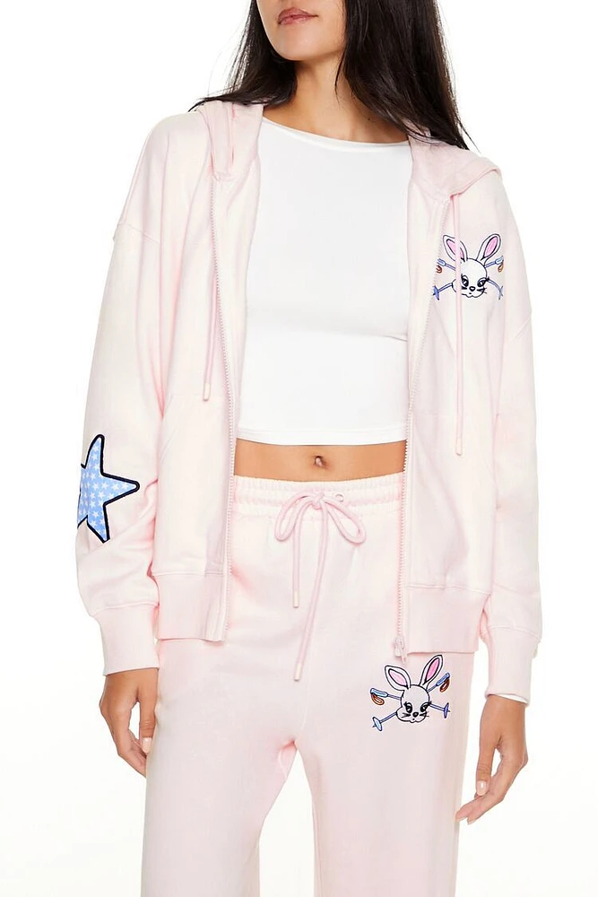 Embroidered Bunny Zip-Up Hoodie