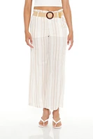 Belted Striped Wide-Leg Pants