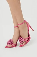 Satin Rhinestone Rose Stiletto Heels