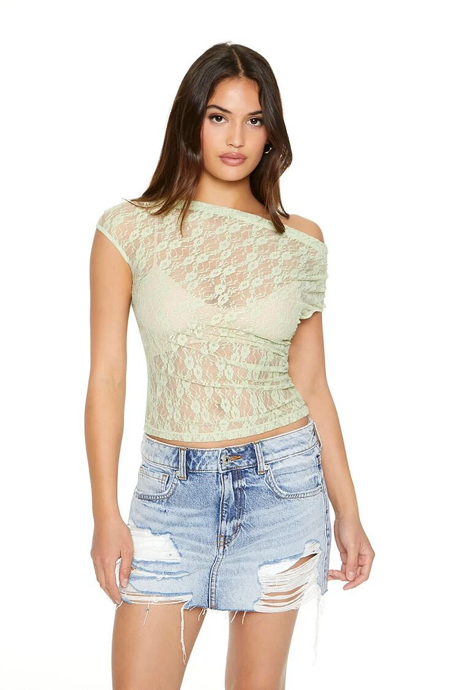 Cropped Sheer Lace Tee