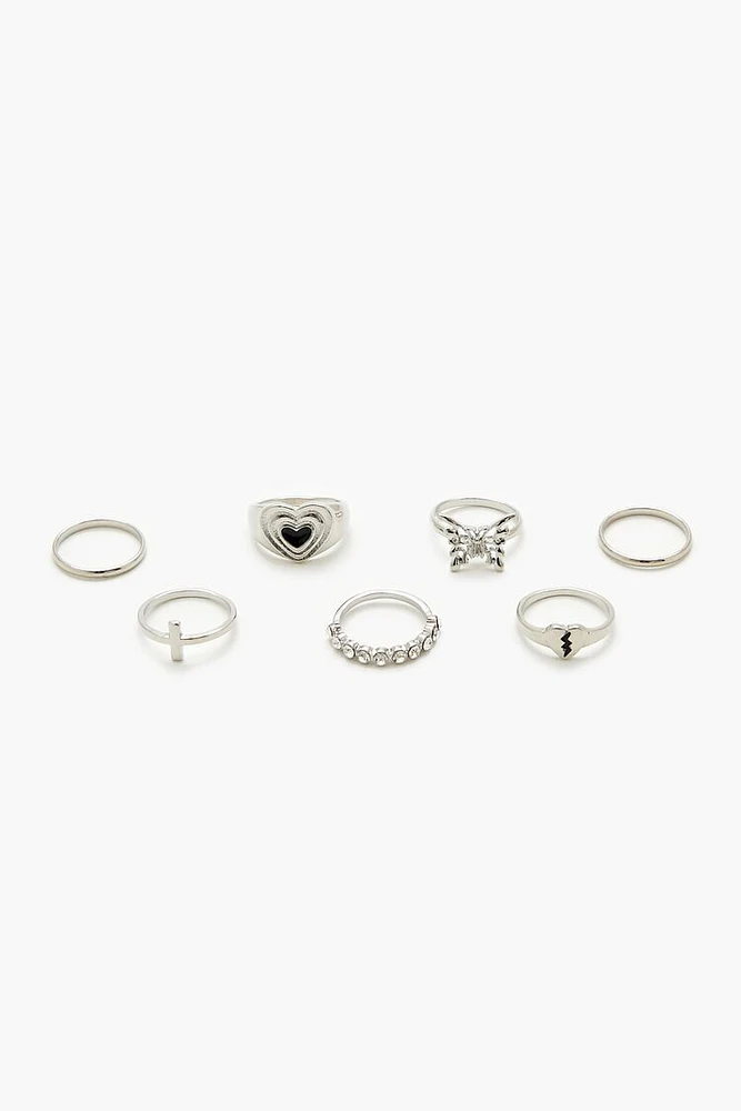 Faux Gem Heart Ring Set