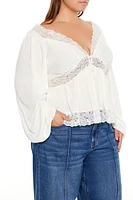 Plus Lace-Trim Flounce Shirt