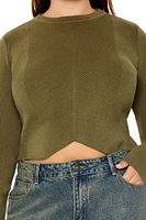 Plus Cropped Notched Sweater