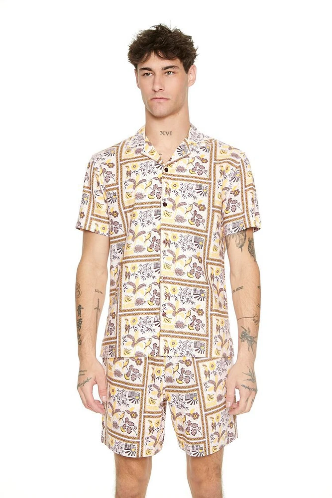 Linen-Blend Nature Geo Print Shirt