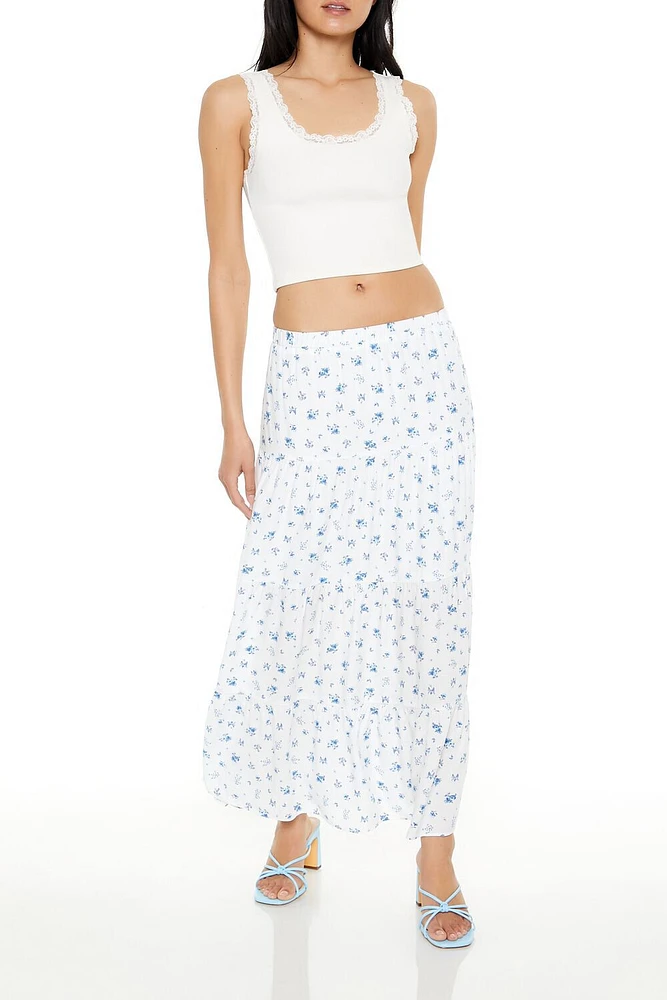 Tiered Floral Print Maxi Skirt