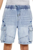 Drawstring Denim Cargo Shorts